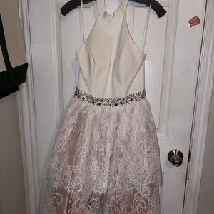 May Queen Ivory and Silver Lace Kids Dress